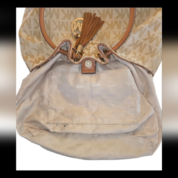 Michael Kors Tan & Brown Logo Canvas Bucket Bag (PreOwned -Sold As Is) - Picture 10 of 11